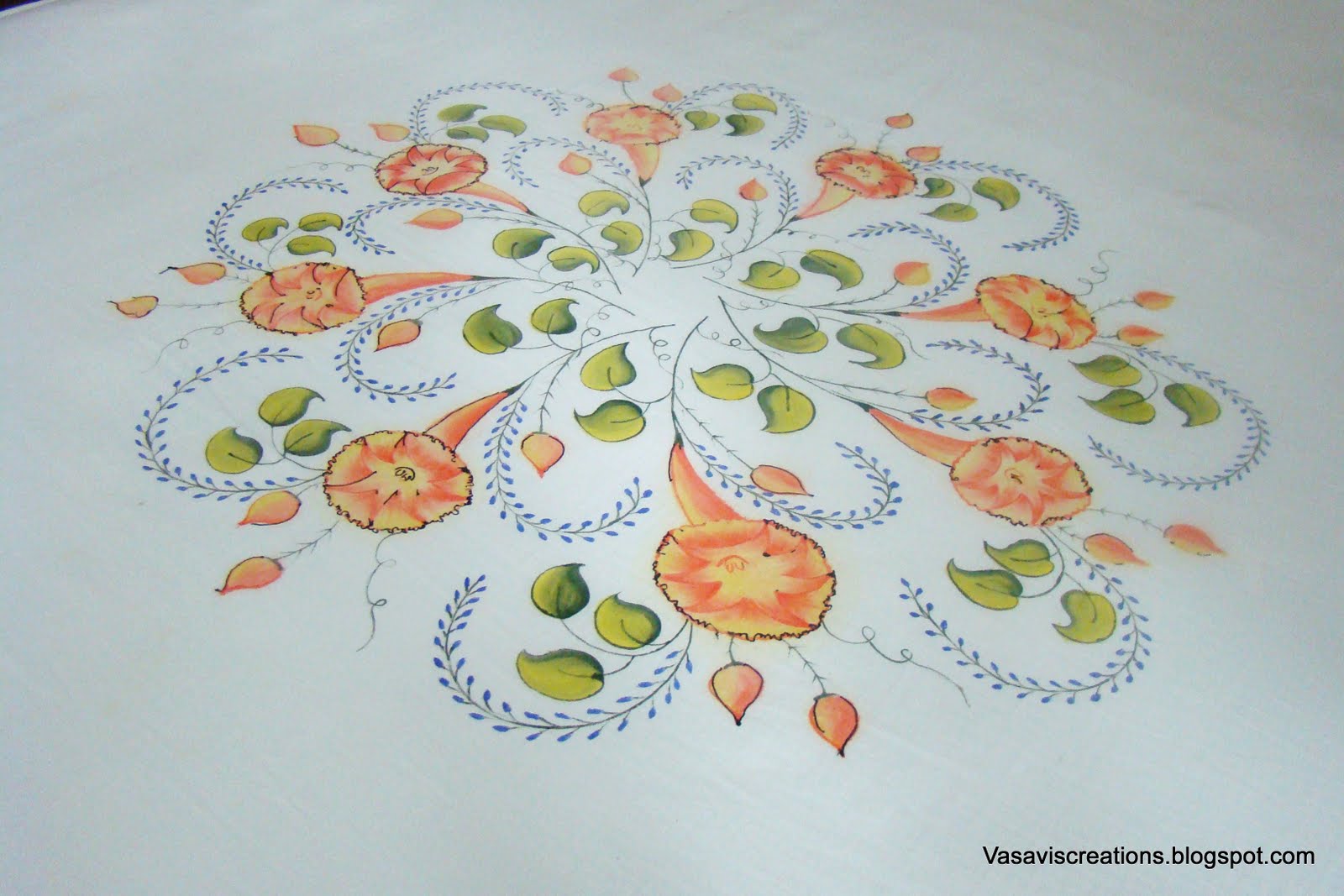 Vasavi's Creations Freehand Painted Bedspread