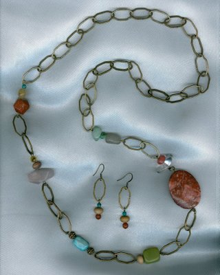 Antique Gold Chain w/ Multicolored Beads
