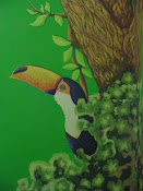 Tucano e Arara que compõe um painel que pintei em uma parede.