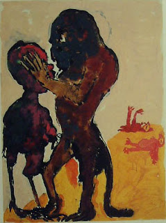 Paula Rego, macaco a hipnotizar galinha, 1982