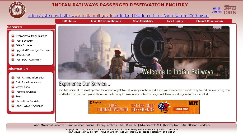 IRCTC Online Passenger Reservation System The best