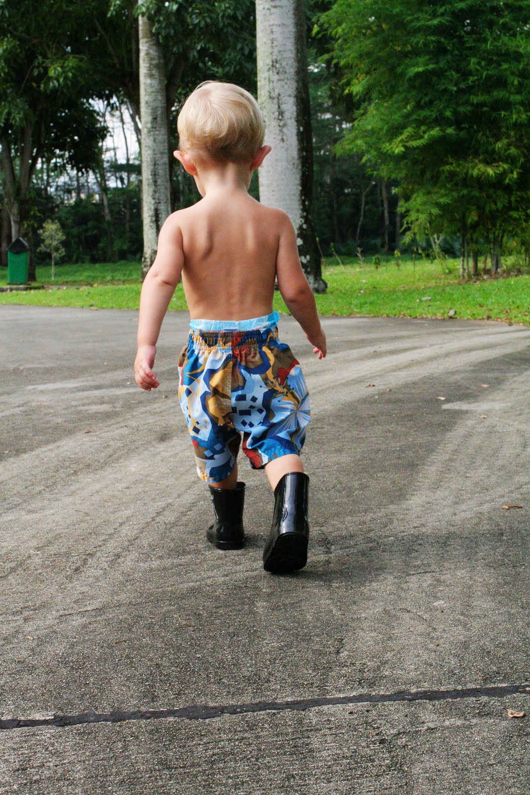 shorts and rain boots