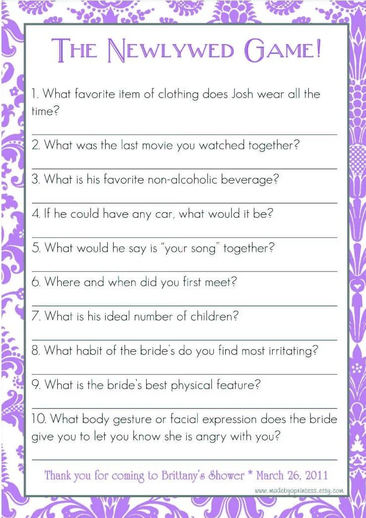 Newlywed Game Questions Date Pinterest Newlywed Game Questions