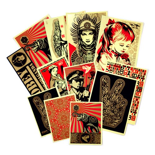 OBEY GIANT Shepard Fairey 3 STICKER LOT Set #21 *BRAND NEW* Cash for Chaos Andre 