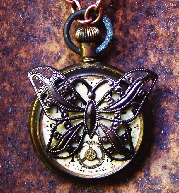 Steampunk by DreamSteam Metamorphosis Butterfly Pocket Watch Pendant