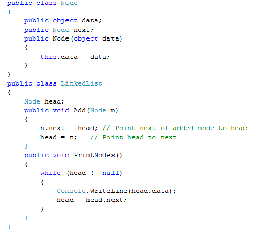 Simple linked list implementation in C#
