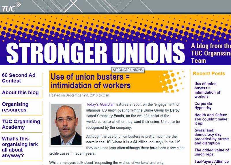 John's Labour blog "Union Busters" and Cranberry Fools