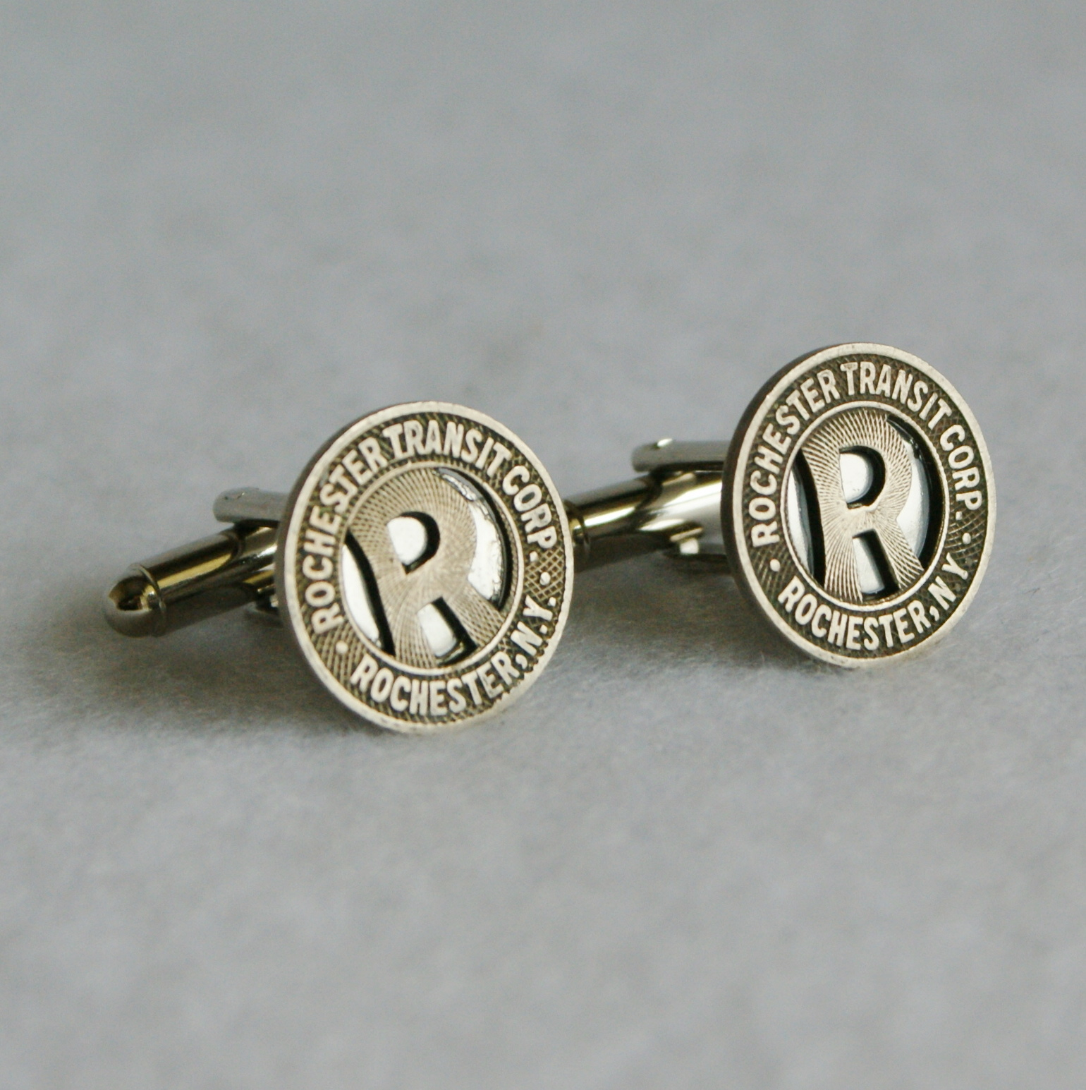 Cufflink Scene Rochester New York Transit Corp. Token Cufflinks