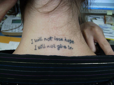 tattoos on back of neck. Ashley has this tattoo on the back of her neck. The lines "I will not lose 