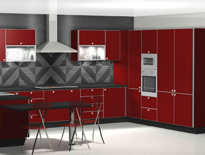 Diseño de cocina en rojo, no pasa de moda.