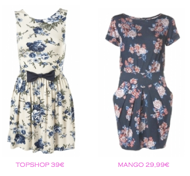 Comparativa precios: Vestidos print floral: TopShop 39€ vs Mango 29,99€