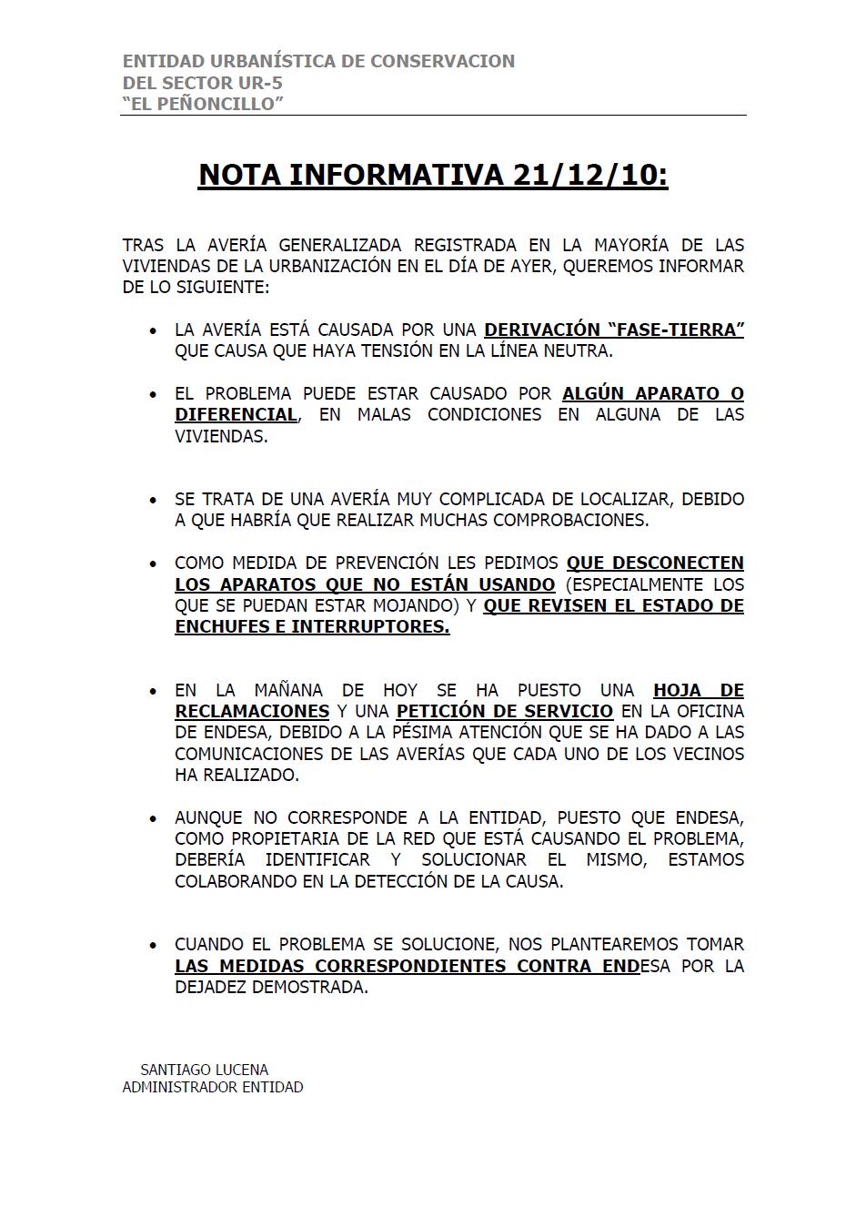 Asociacion De Vecinos Atalaya De Cartama Novedades A Los Cortes De Luz En La Urbanizacion