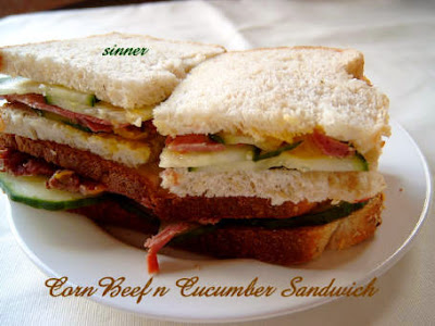 cornbeef n cucumber sandwich