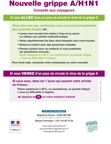 Nouvelle grippe A (H1N1) Conseils aux voyageurs