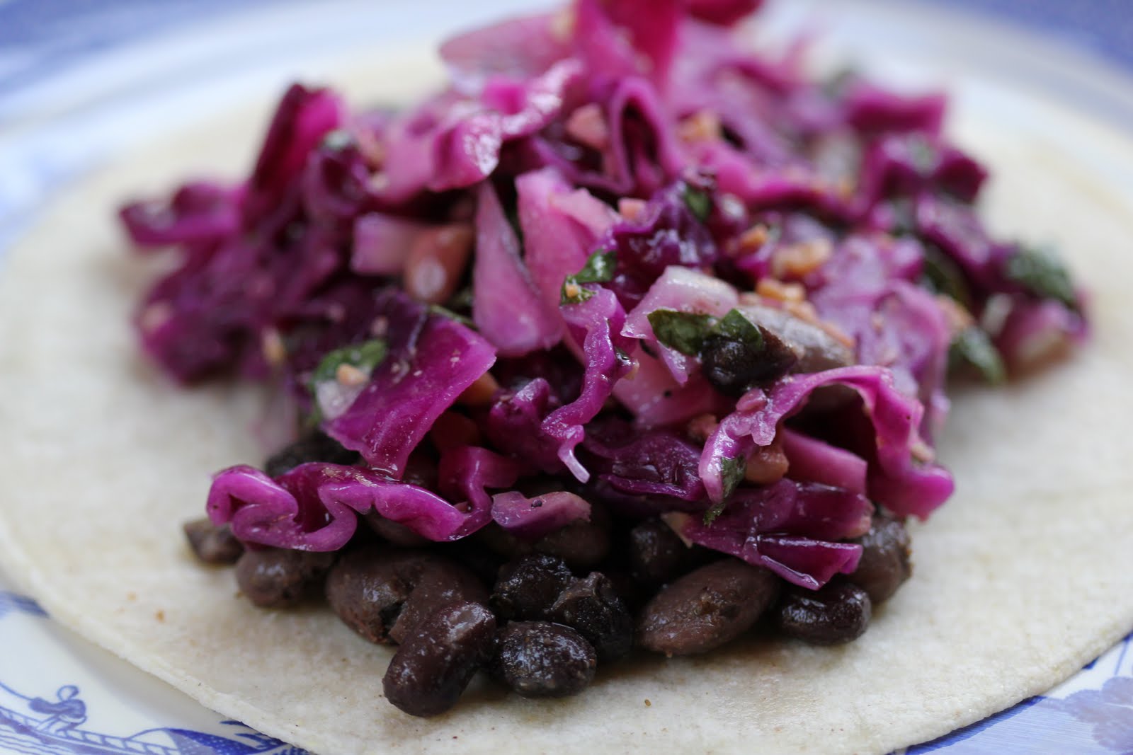 My Green Fork Red Cabbage Slaw & Black Bean Tacos