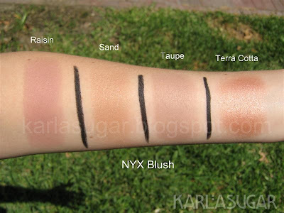 NYX, blush, swatches, Raisin, Sand, Taupe Terra Cotta, Terracotta