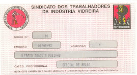 Cartão de Socio do Sindicato dos Trabalhadores da Industria Vidreira