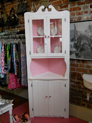 Vintage Pink White Corner Cabinet