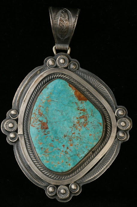 Wallace Yazzie Sterling Silver Turquoise Necklace Pendant