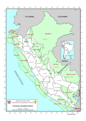 Mapa de las cuencas sedimentarias del Peru