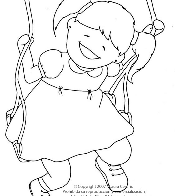 Dibujos para imprimir y colorear: Dibujo para imprimir y colorear de una niña una hamaca