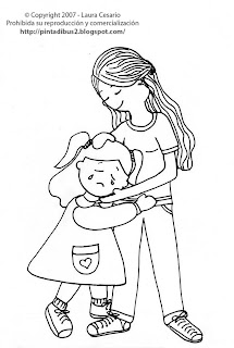 Año nuevo Residencia En la cabeza de Dibujos para imprimir y colorear: Dibujo para imprimir y colorear de una  niña que llora con su mamá