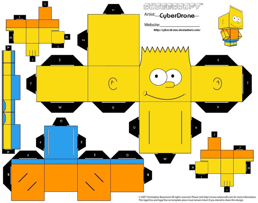 Cubee___Bart_Simpson_by_CyberDrone.jpg (900Ã710) | Festa dos simpsons, Caminhão de papelão