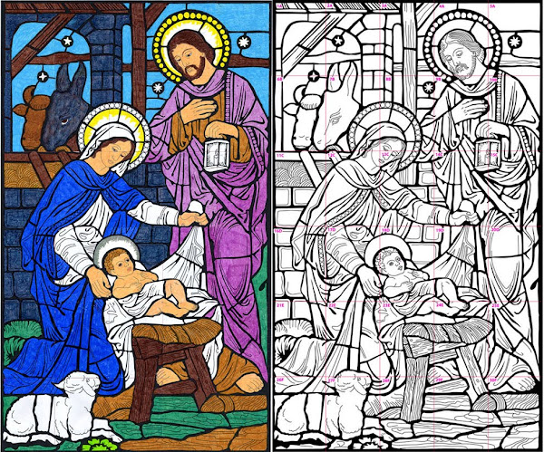 Christmas Nativity Stained Glass Coloring Pages ...