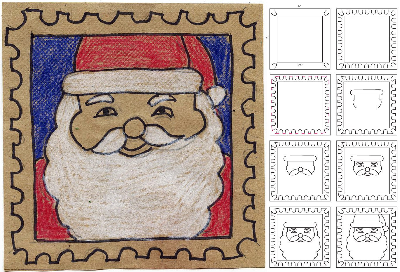 How To Draw a Santa Stamp - Art Projects for Kids