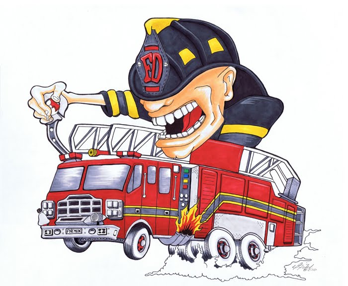 576x700 - How to draw a firefighter with fire truck. 