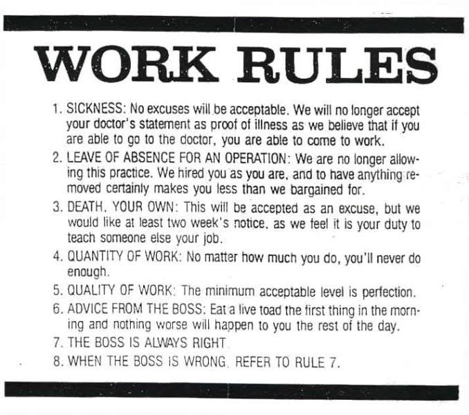 mango's madness Rules for Employment