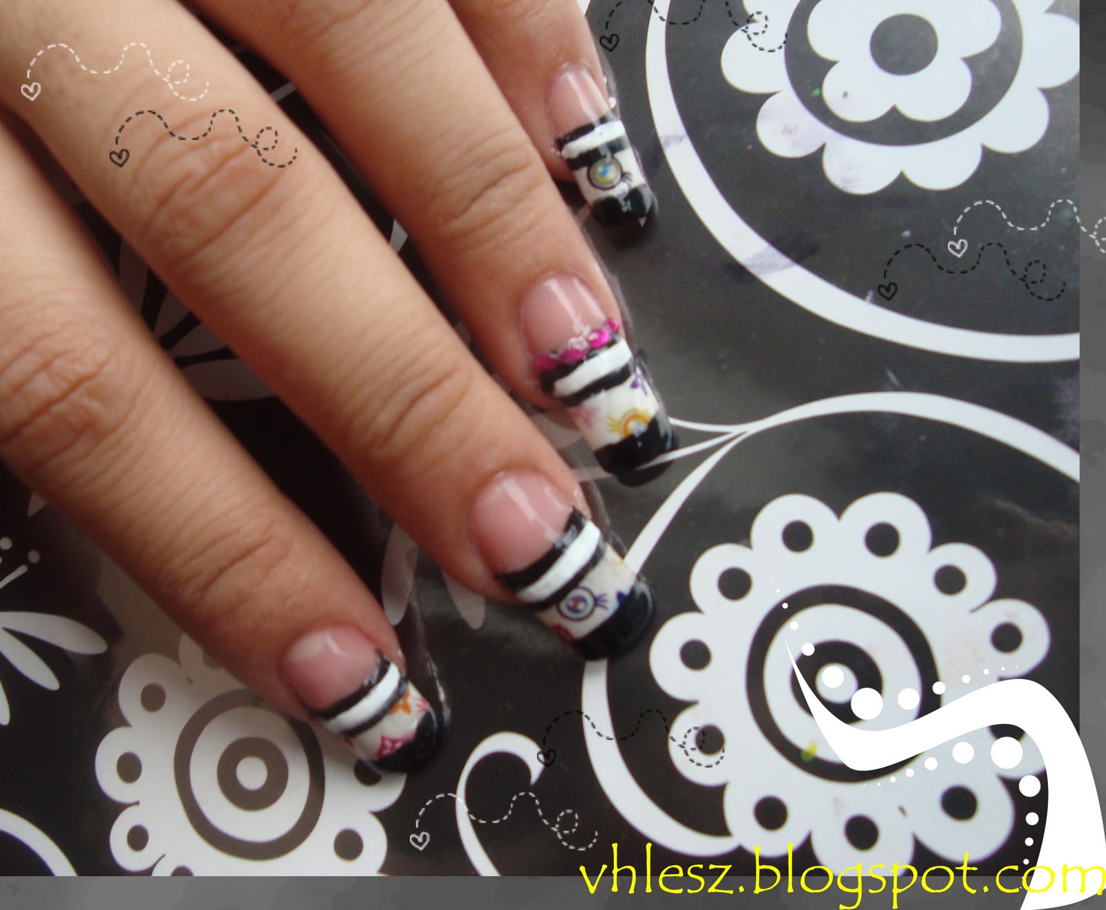 My Colorful Nailart: Black and White with LV water slide decals
