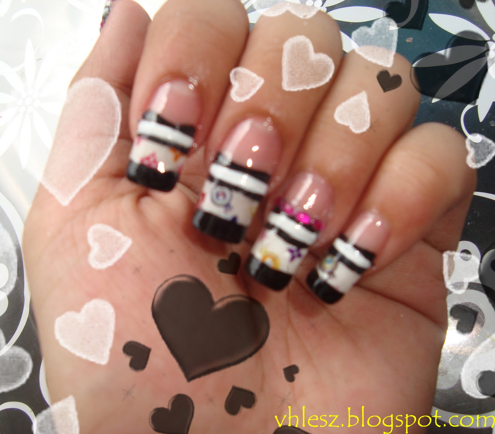 My Colorful Nailart: Black and White with LV water slide decals