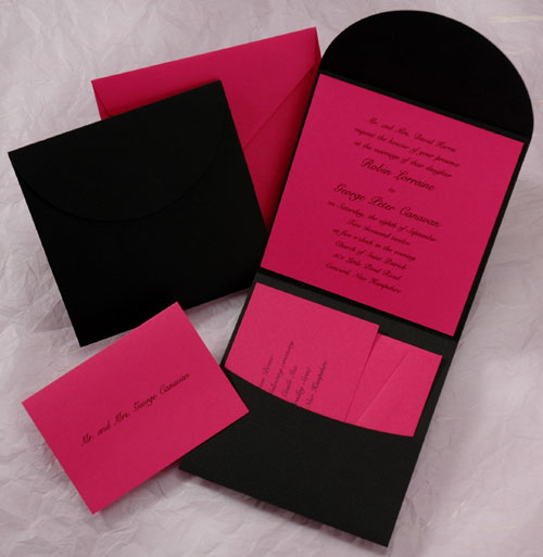 Black and Hot Pink Pocket Wedding Invitations