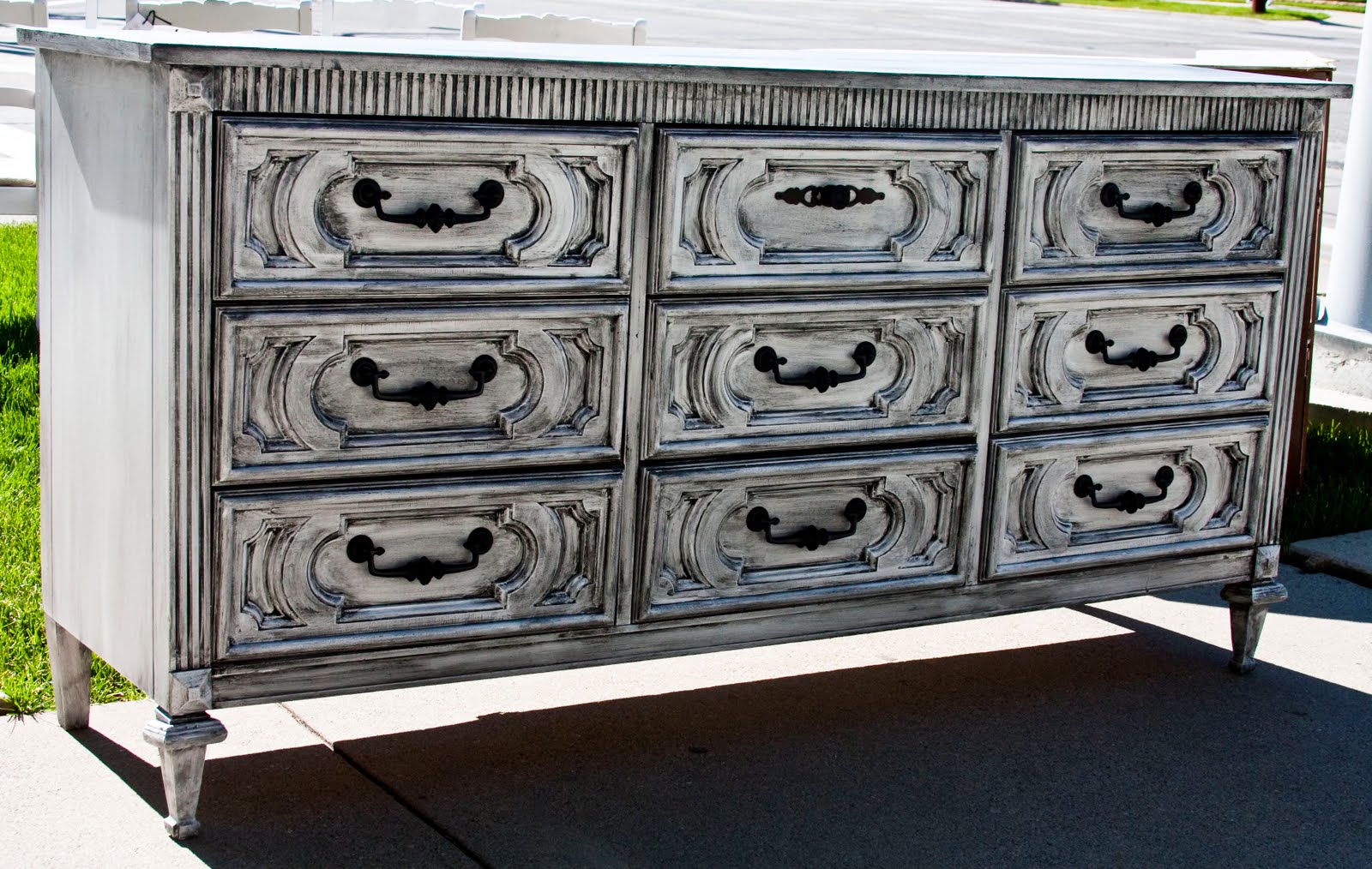 Modernly Shabby Chic Furniture 9 Drawer White and Black Dresser