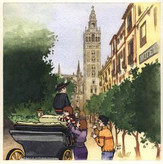 Ilustración de cuanto infantil de la Giralda en Sevilla, hecha por ªRU-MOR
