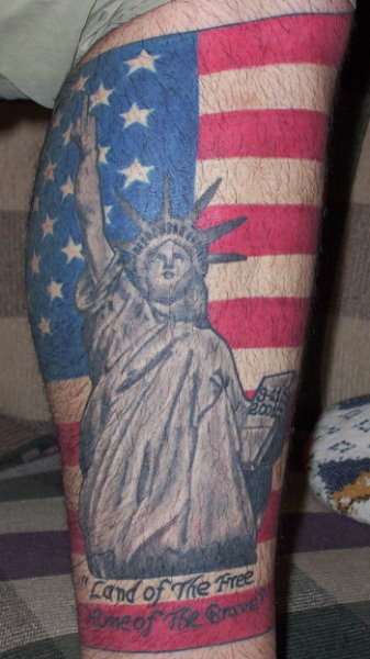 Statue of liberty with flag tattoo. 911 tattoos