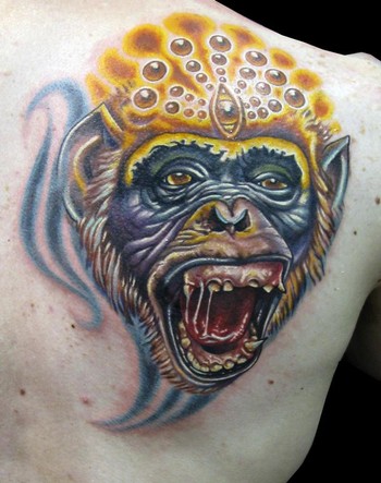 3D cartoon monkey tattoo.