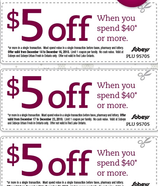 Canadian Daily Deals: Sobeys: $5 Off $40 Purchase Ontario Printable