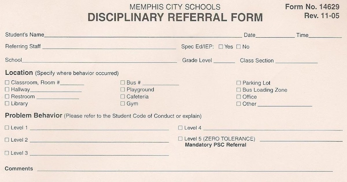 Fairley High School Disciplinary Referral