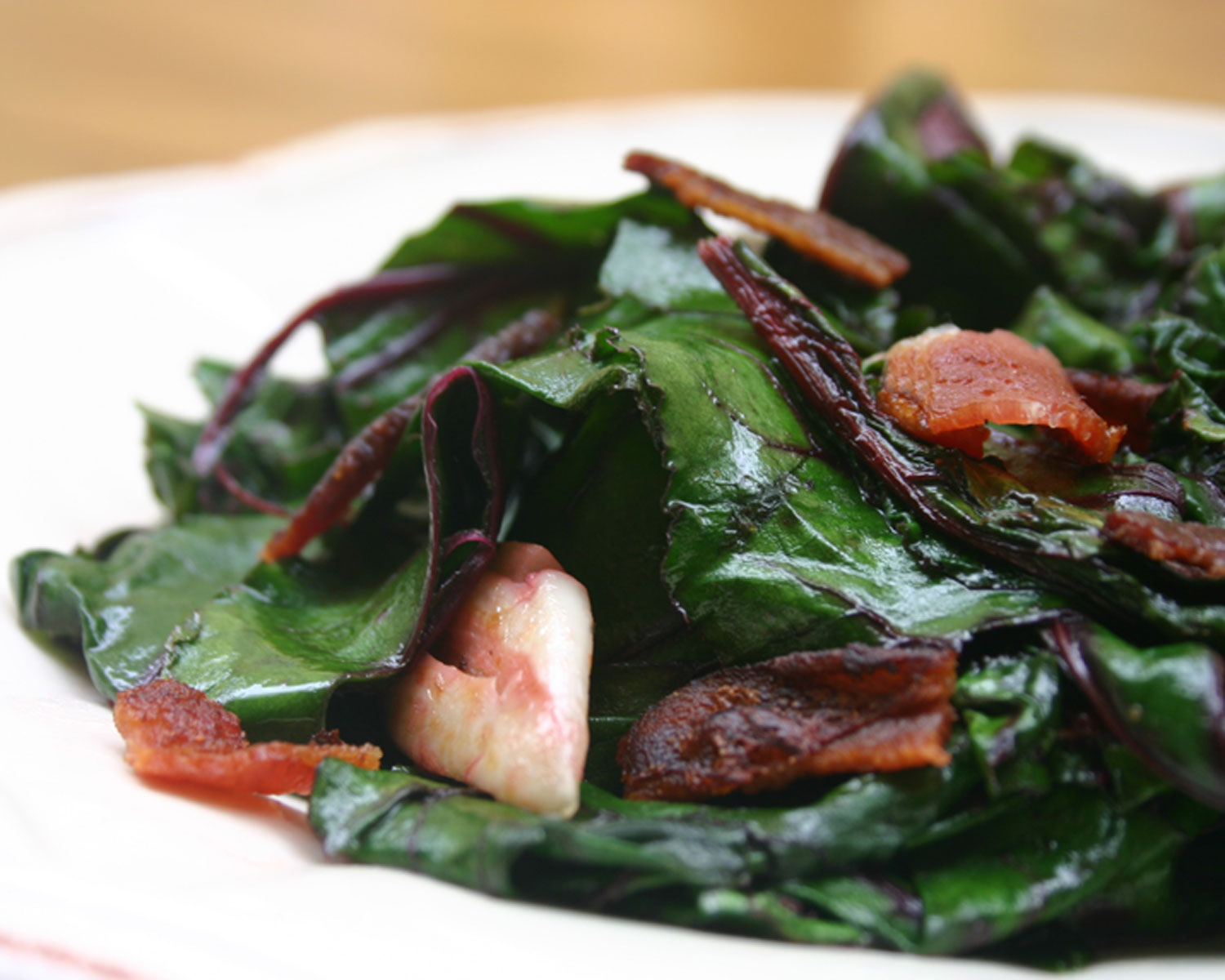 Epicurean Erin Wilted Beet Greens with Bacon and Garlic