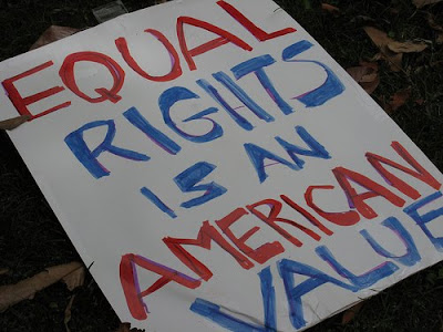 protest sign saying that equal rights is an American value