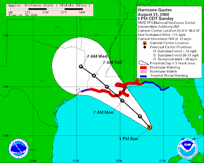 Gustov's projected path puts landfall very close to New Orleans