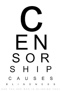 mock eyechart that says censorship causes blindness