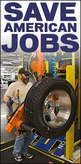 Save American Jobs over photo with auto worker on the job