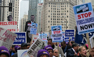 crowd shot during protest against the banksters