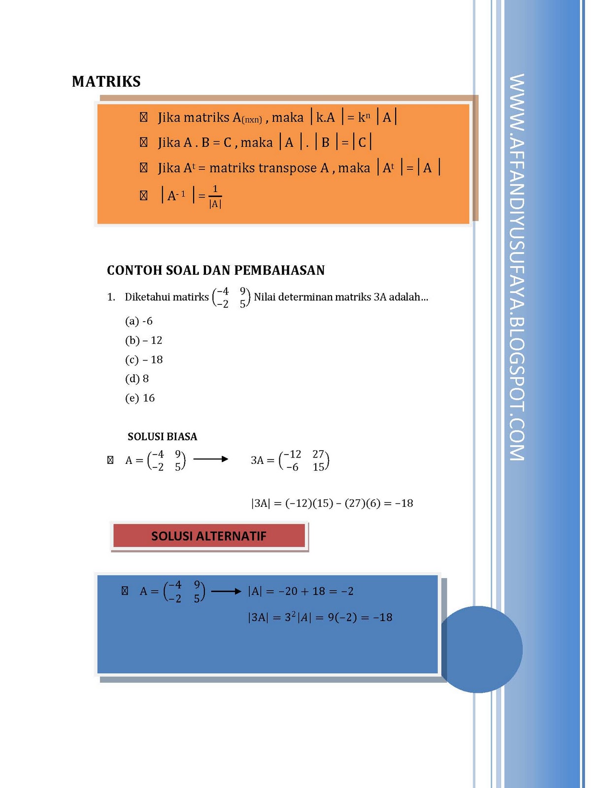 Rumus Cepat Matriks Guru Paud