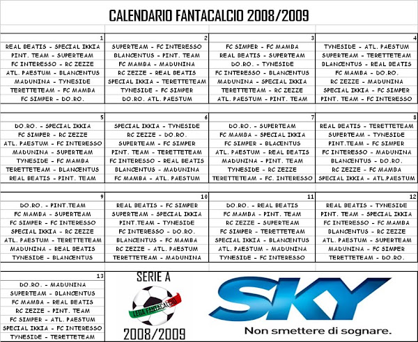 Calendario campionato 2008/2009