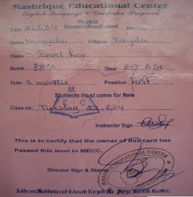 Level Four Result sheet from Mashriq English Language Center.