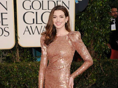 Anne Hathaway in Bronze Armani Privé Gown at 2011 Golden Globe Awards Anne